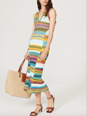 SIMKHAI Emiliana Striped Collared Midi Dress Size Medium